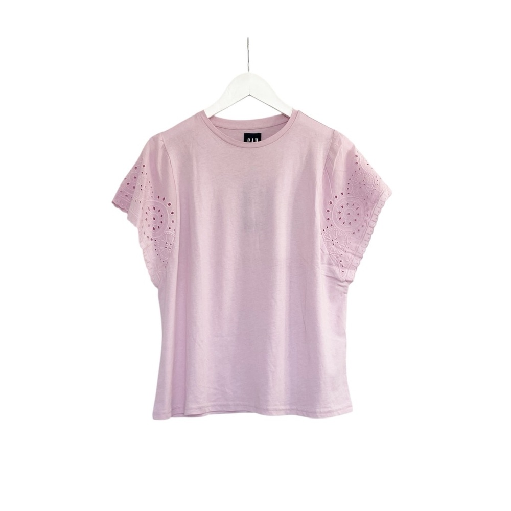 Gap Women's Pink Eyelet Sleeve Top Small Coquette Feminine T-shirt